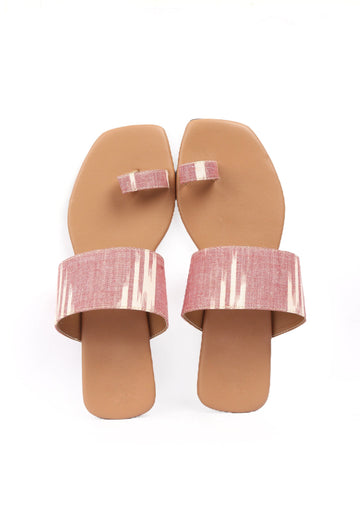Flamingo Pink & Tortilla Brown Ikat One Toe Cruelty Free Leather Flats